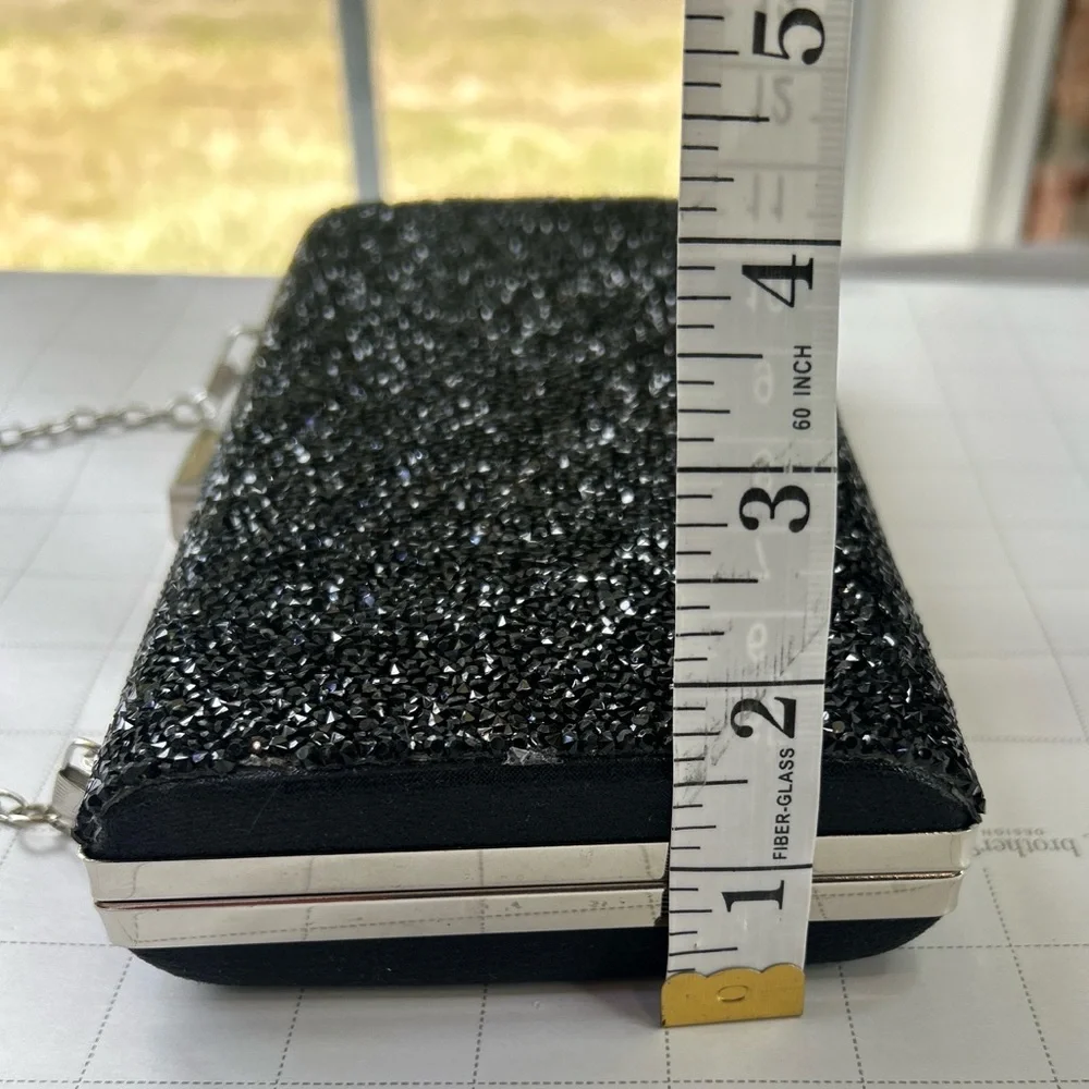Formal Clutch Handbag Black Crushed Glass Stone Chain Strap cocktail